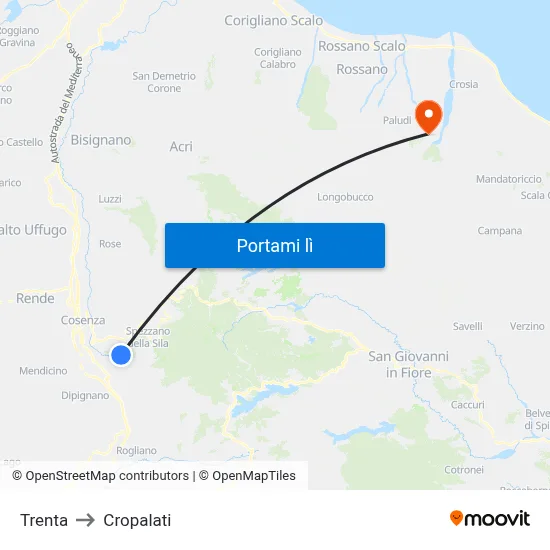 Trenta to Cropalati map