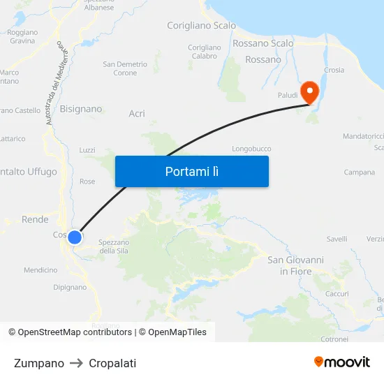 Zumpano to Cropalati map
