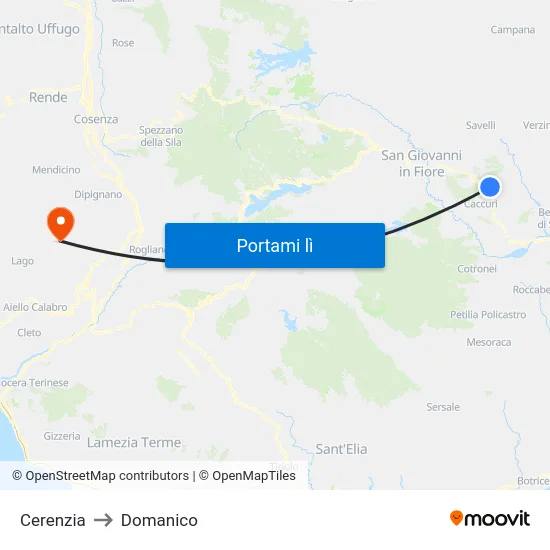Cerenzia to Domanico map