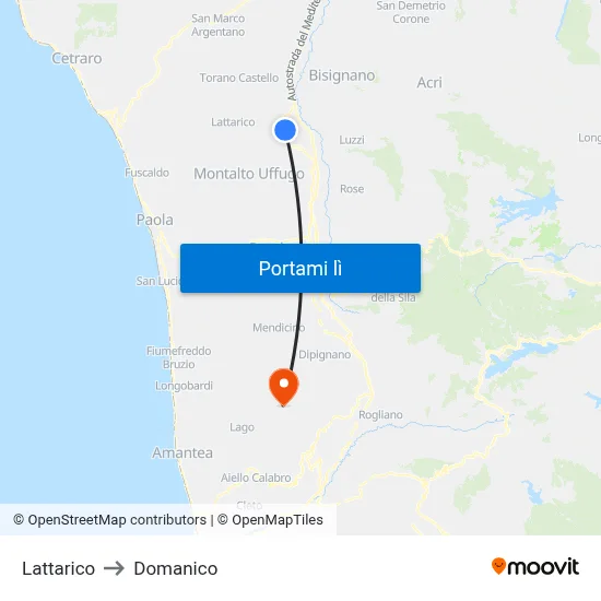 Lattarico to Domanico map