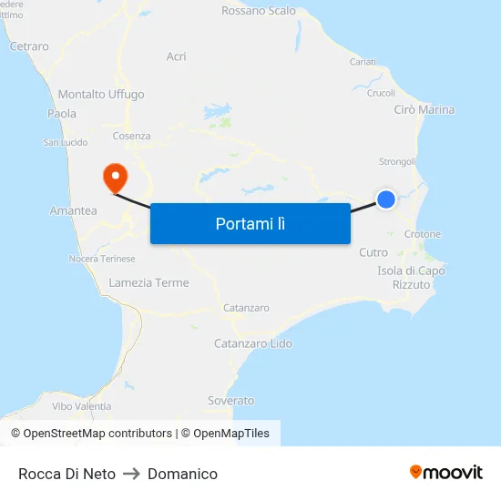 Rocca Di Neto to Domanico map