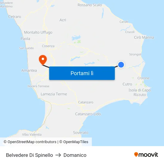 Belvedere Di Spinello to Domanico map