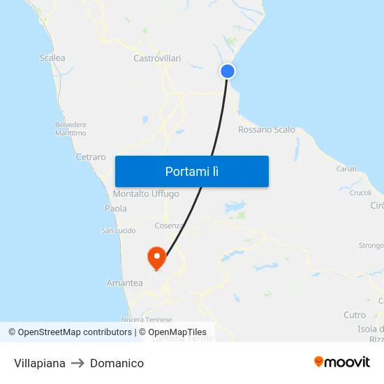 Villapiana to Domanico map