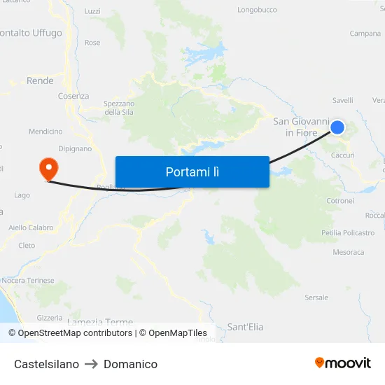 Castelsilano to Domanico map