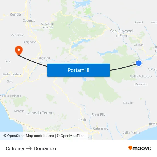 Cotronei to Domanico map