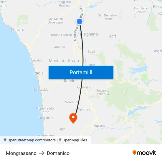 Mongrassano to Domanico map
