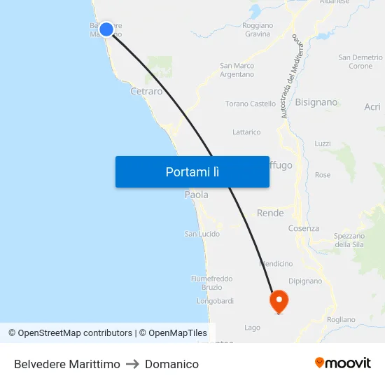 Belvedere Marittimo to Domanico map