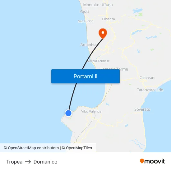 Tropea to Domanico map