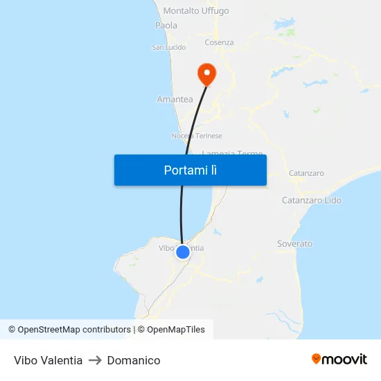 Vibo Valentia to Domanico map