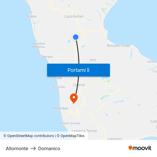 Altomonte to Domanico map