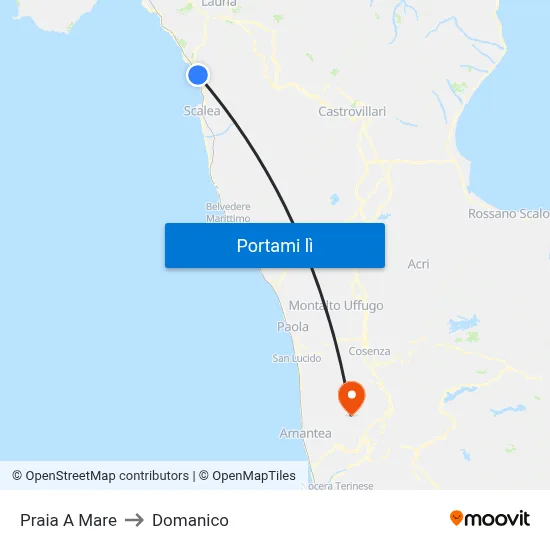 Praia A Mare to Domanico map