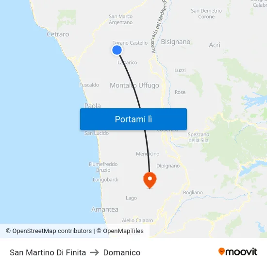 San Martino Di Finita to Domanico map