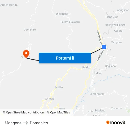 Mangone to Domanico map
