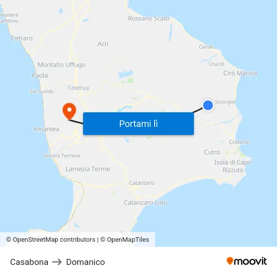 Casabona to Domanico map