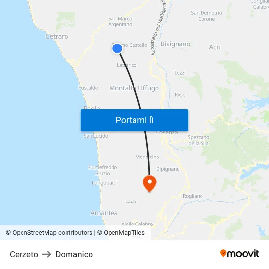 Cerzeto to Domanico map