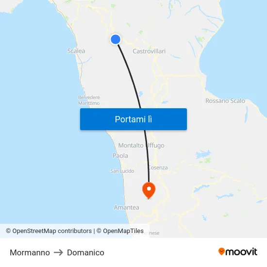 Mormanno to Domanico map