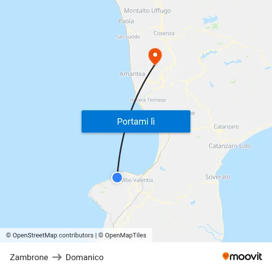Zambrone to Domanico map