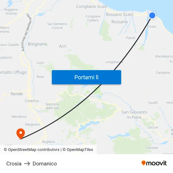 Crosia to Domanico map
