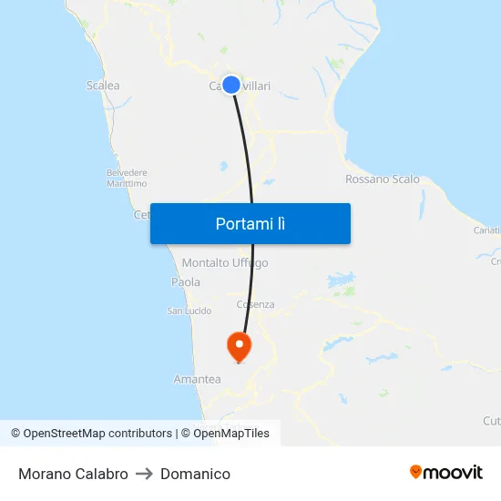 Morano Calabro to Domanico map