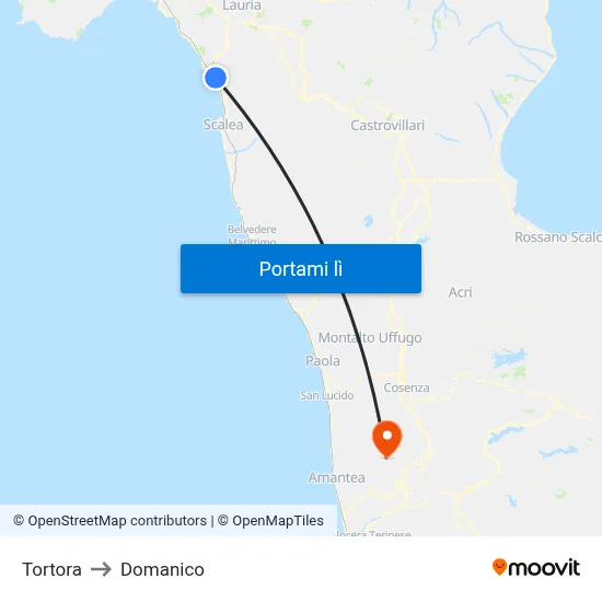 Tortora to Domanico map