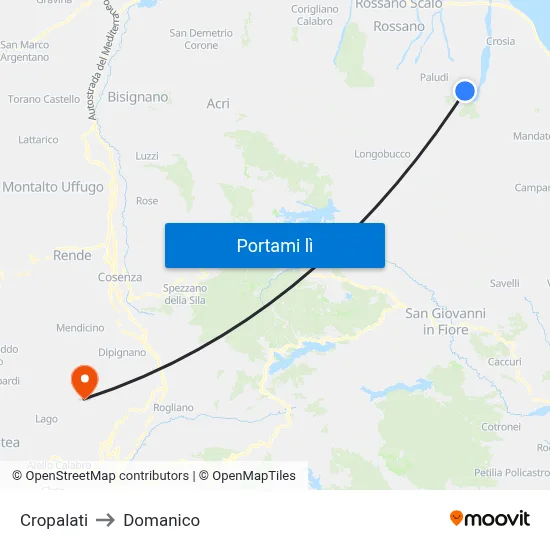 Cropalati to Domanico map
