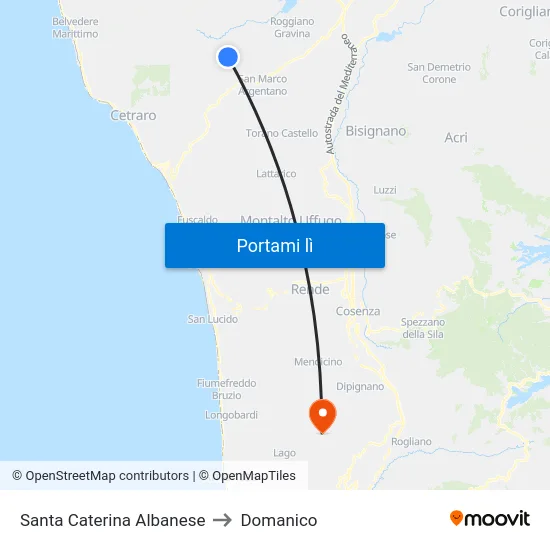 Santa Caterina Albanese to Domanico map