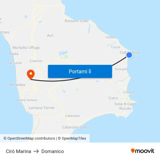 Cirò Marina to Domanico map