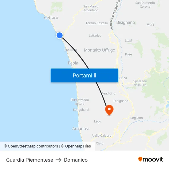 Guardia Piemontese to Domanico map