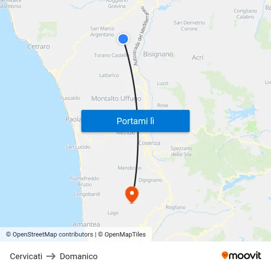Cervicati to Domanico map