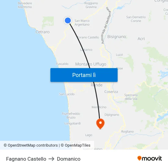 Fagnano Castello to Domanico map