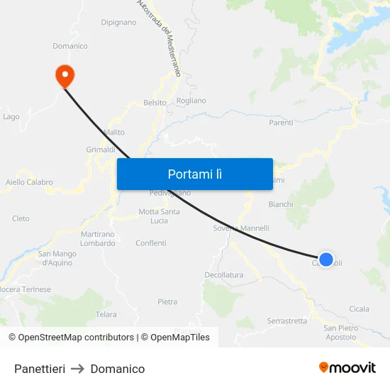 Panettieri to Domanico map