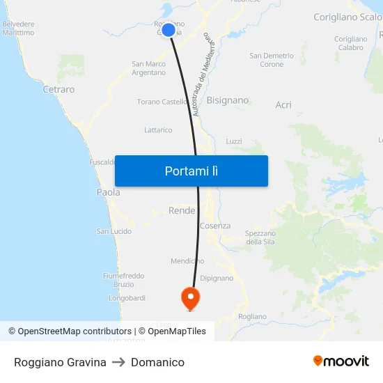 Roggiano Gravina to Domanico map