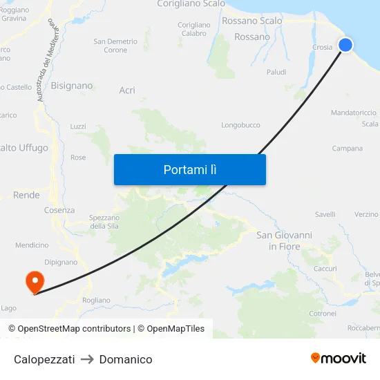 Calopezzati to Domanico map