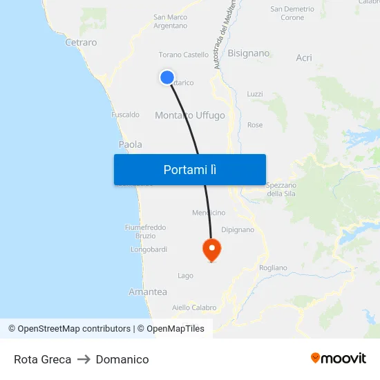 Rota Greca to Domanico map