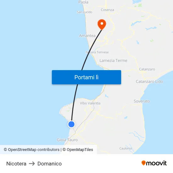 Nicotera to Domanico map