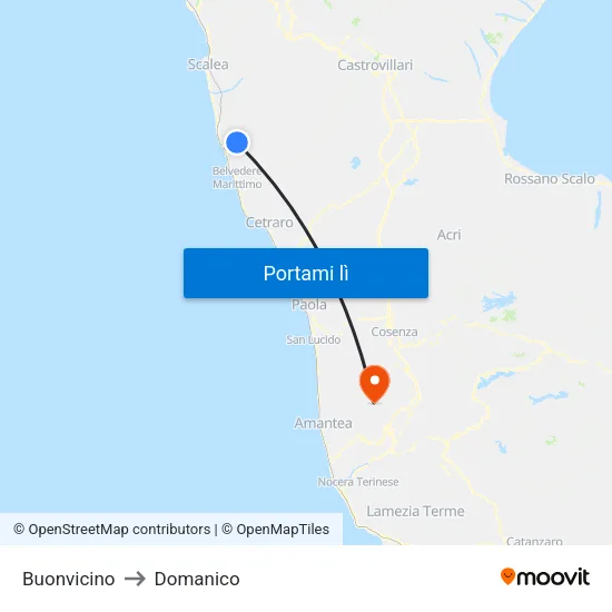 Buonvicino to Domanico map