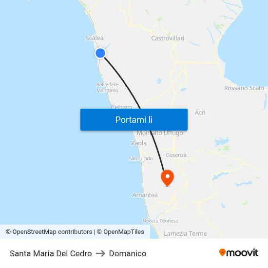 Santa Maria Del Cedro to Domanico map
