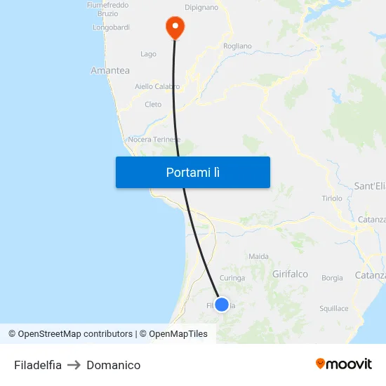 Filadelfia to Domanico map