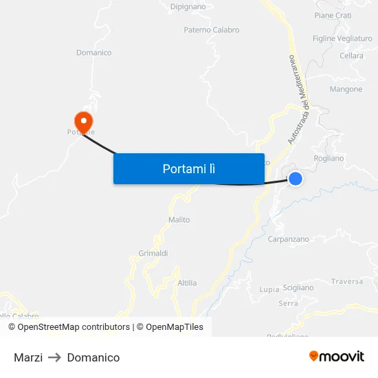 Marzi to Domanico map