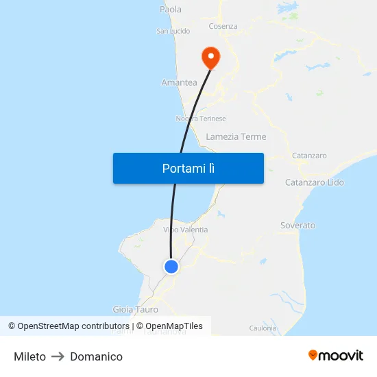 Mileto to Domanico map