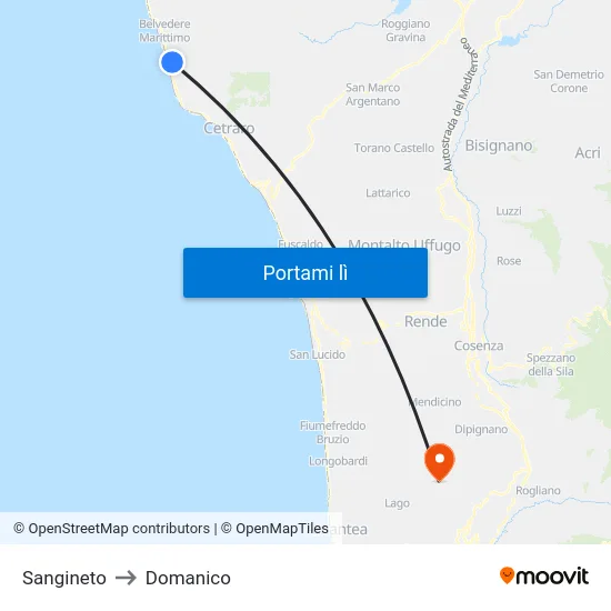 Sangineto to Domanico map