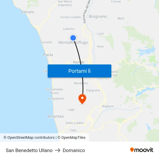 San Benedetto Ullano to Domanico map