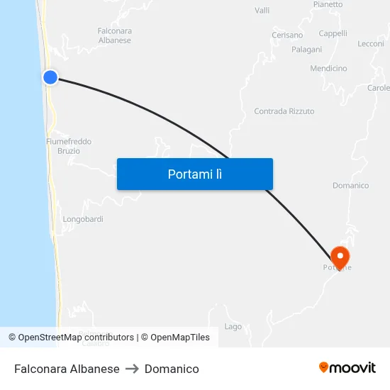 Falconara Albanese to Domanico map