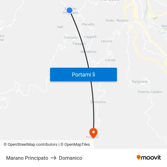 Marano Principato to Domanico map