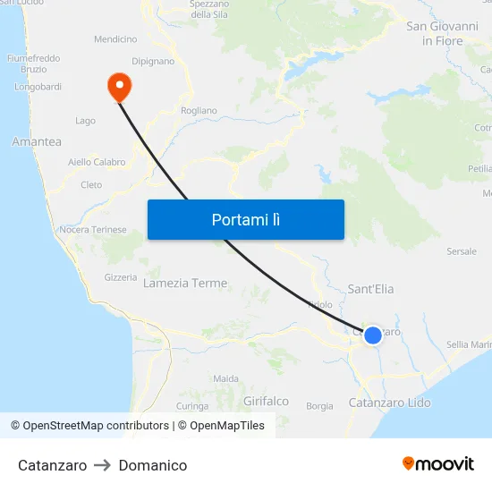 Catanzaro to Domanico map