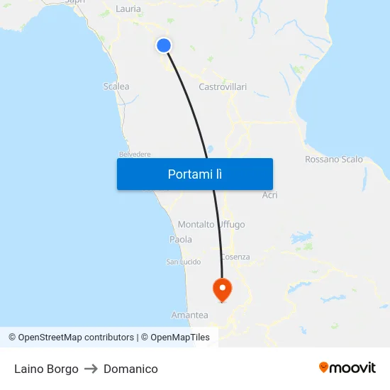 Laino Borgo to Domanico map