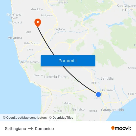 Settingiano to Domanico map