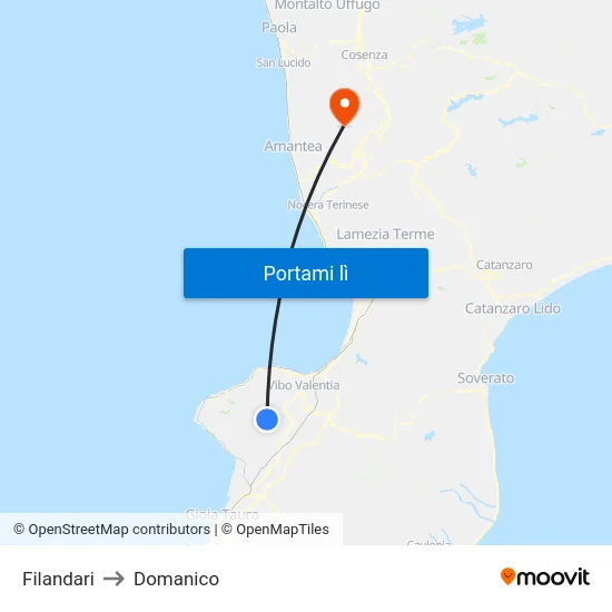 Filandari to Domanico map
