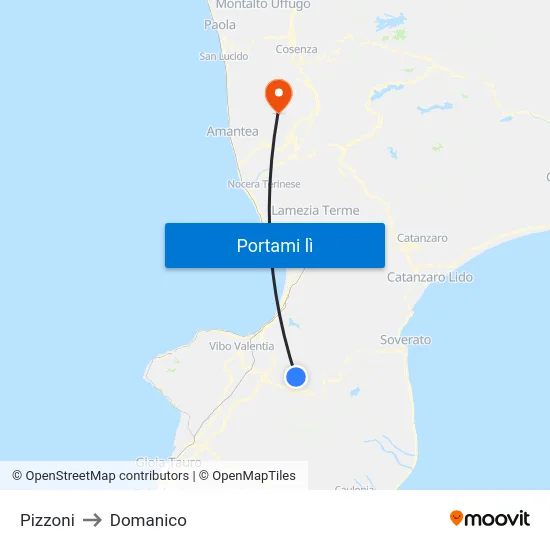 Pizzoni to Domanico map