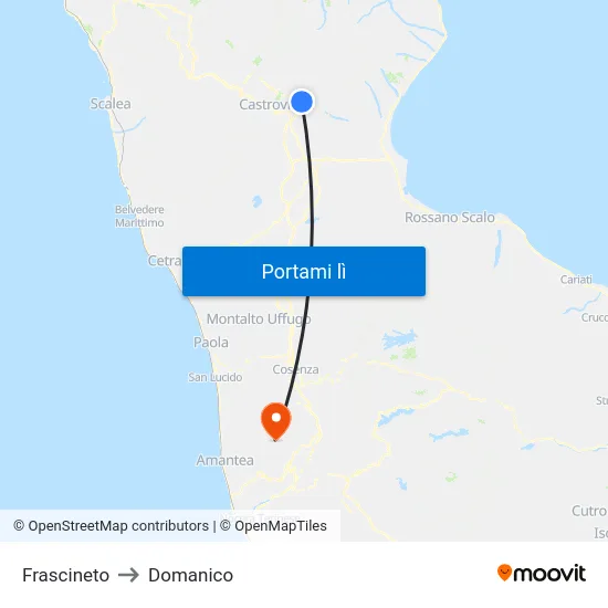 Frascineto to Domanico map